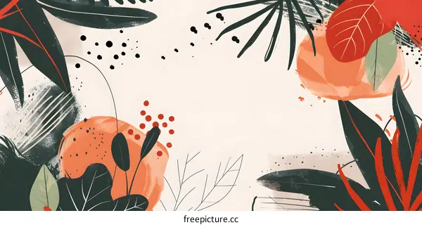 Abstract Tropical Leaves and Floral Elements Illustration