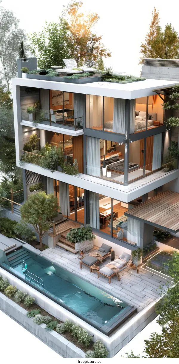 Modern Stylish Multi-Level House with Pool Design