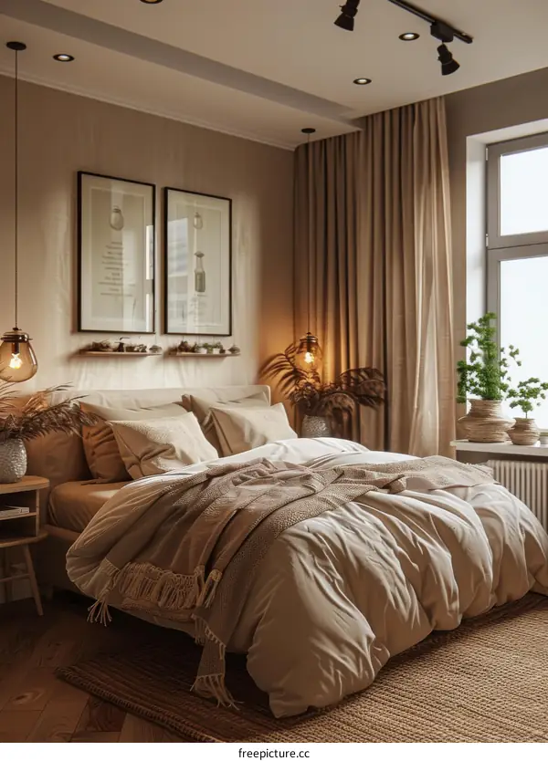 Beige Bedroom Interior Design Illustration