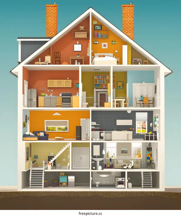 Cross Section View Of Modern House Interior Design