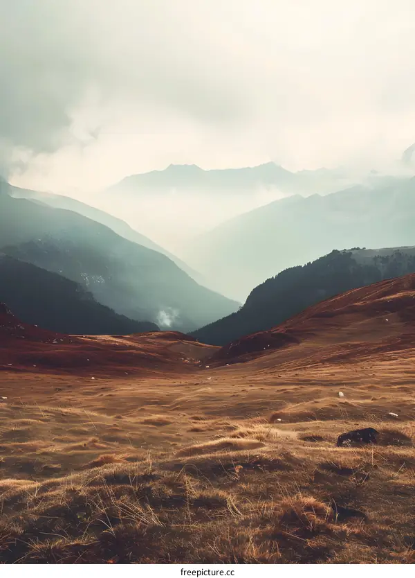 Mountain Landscape with Fog and Clouds