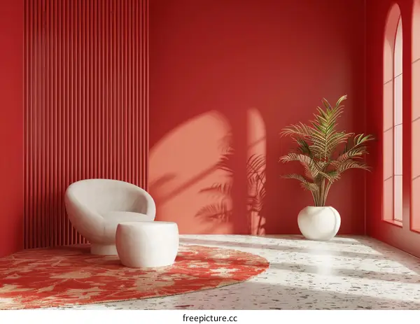 Minimal Interior with Red Wall