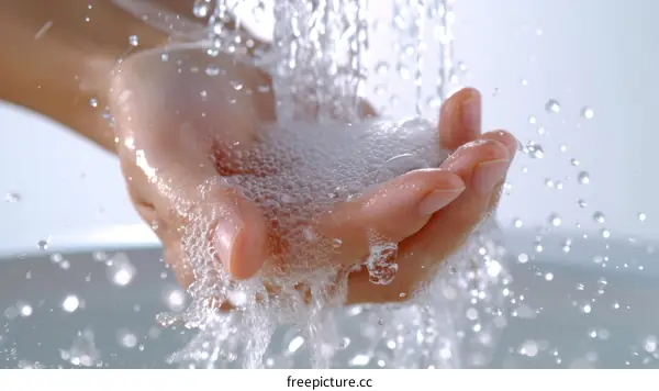 Woman washing her hands with soap and water