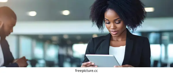 Black Businesswoman Using Tablet In Modern Office
