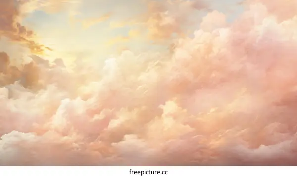 A beautiful painting of a pink and yellow sky with clouds