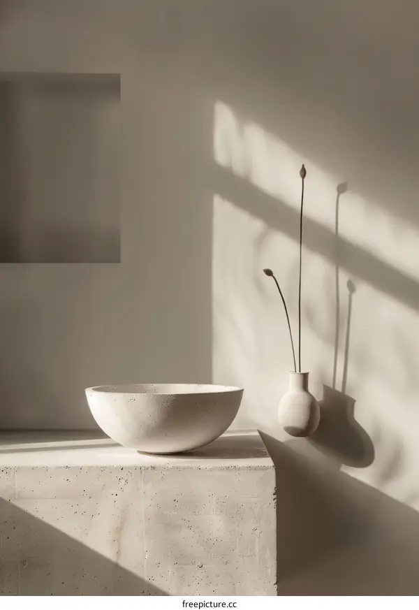Still Life with Ceramic Bowl and Vase on Concrete