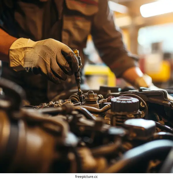 Car mechanic repairing car engine