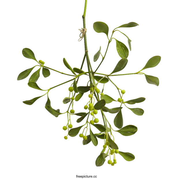 [Transparent Background PNG]Green Mistletoe Branch with Berries Isolated on White Background