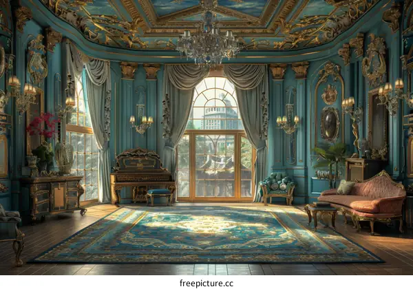 Blue and Gold Luxury Living Room