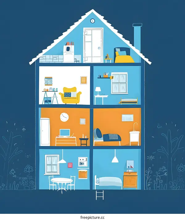 House Interior Illustration - Cross Section View