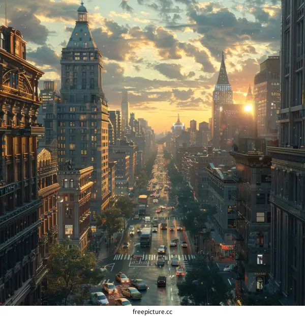 Sunset Cityscape Panorama of New York