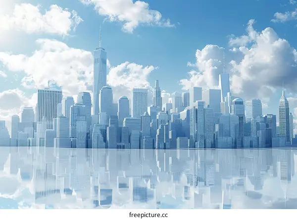 Modern urban metropolis with skyscrapers reflected in river