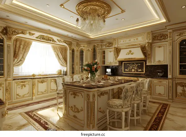 Luxury Kitchen Interior Design with Gold Accents