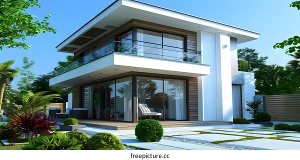 Modern House with Glass Doors and Balcony