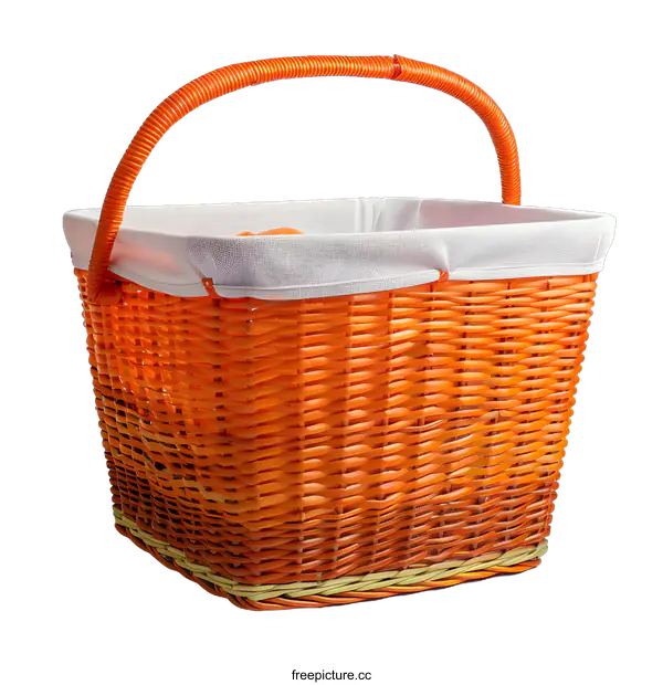 [Transparent Background PNG]Orange Wicker Basket With White Liner And Handle