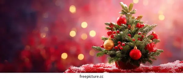 A Festive Christmas Miniature Tree Decorated with Ornaments