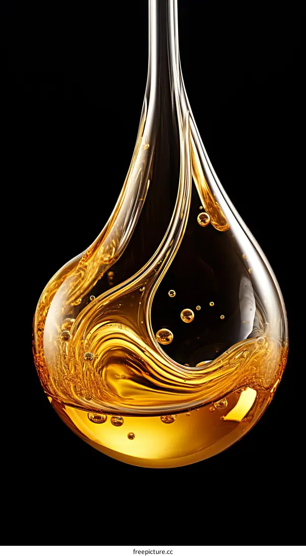 Close-up image of a drop of golden oil