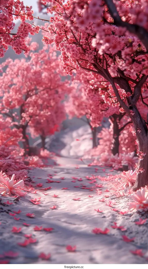 Magical Pink Cherry Blossom Pathway Illustration