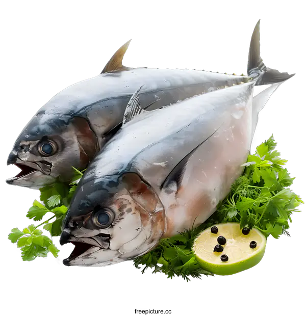 [Transparent Background PNG]Two fresh tuna fishes on white background