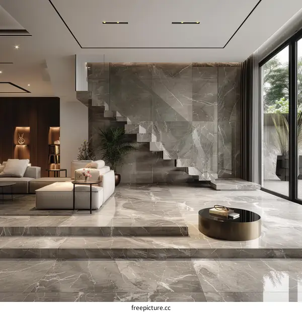 Modern minimalist marble villa living room interior design