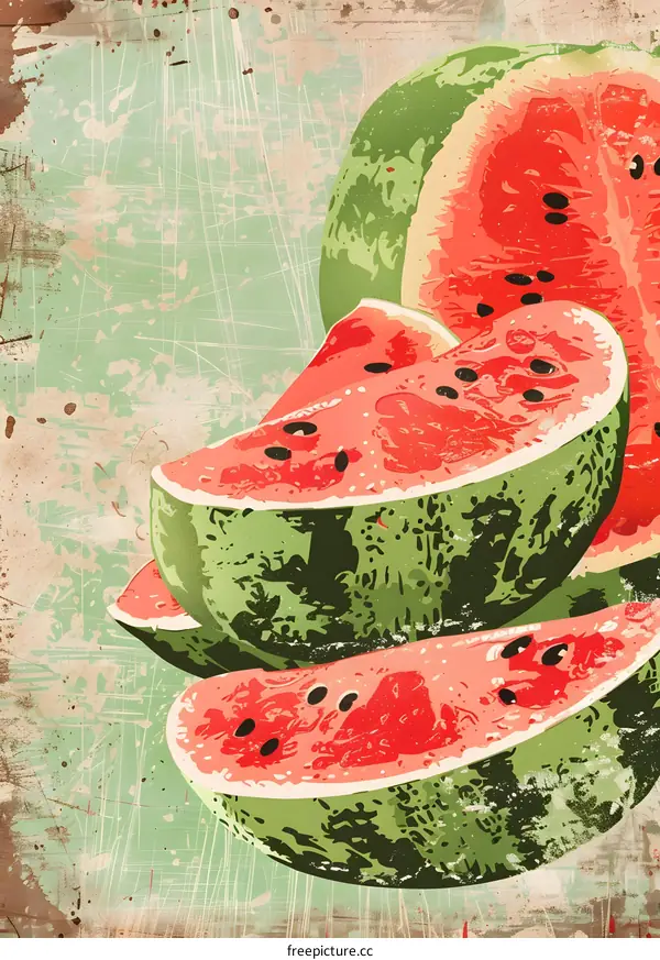 Watermelon Illustration with Vintage Background
