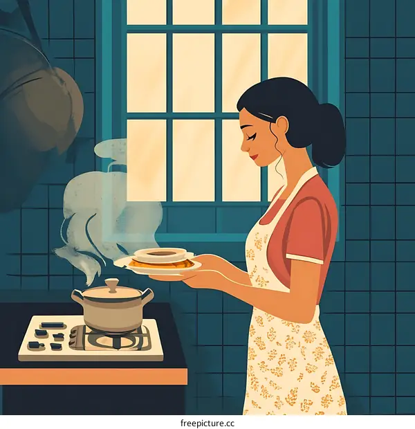Woman in Kitchen Preparing Food