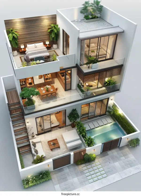 Modern House Design with Rooftop Terrace and Swimming Pool