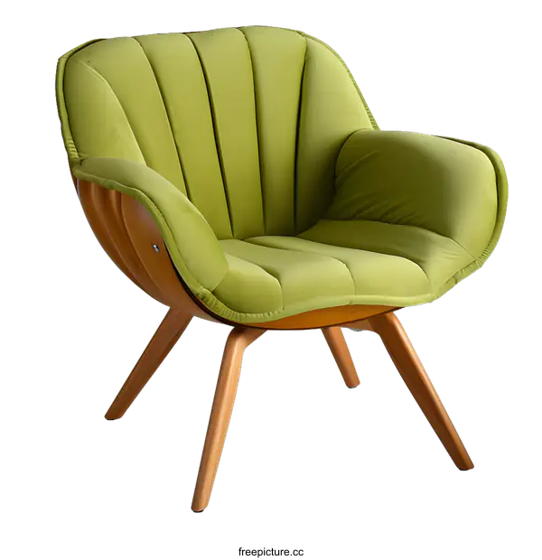 [Transparent Background PNG]Green Upholstered Chair with Wooden Legs