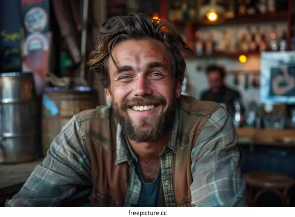 Smiling Caucasian Man in a Bar Setting