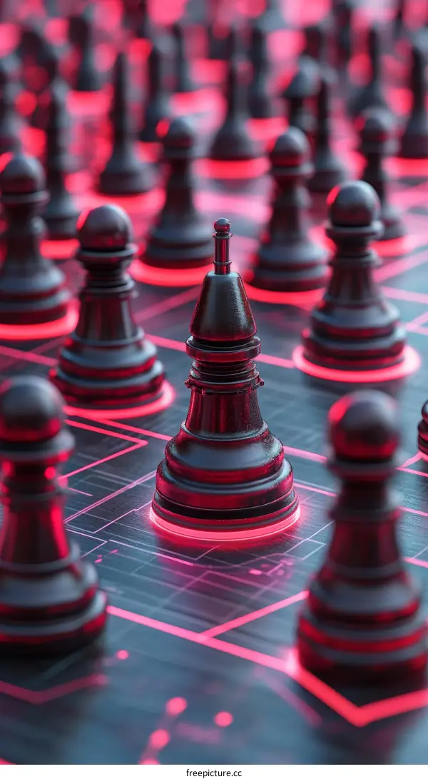 Futuristic Chess Pieces on a High-Tech Board