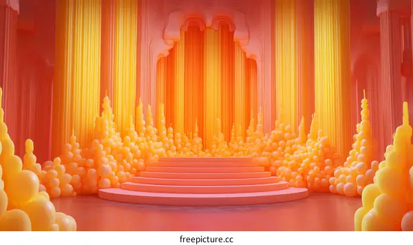 Abstract Colorful Balloon Installation in a Pastel Room