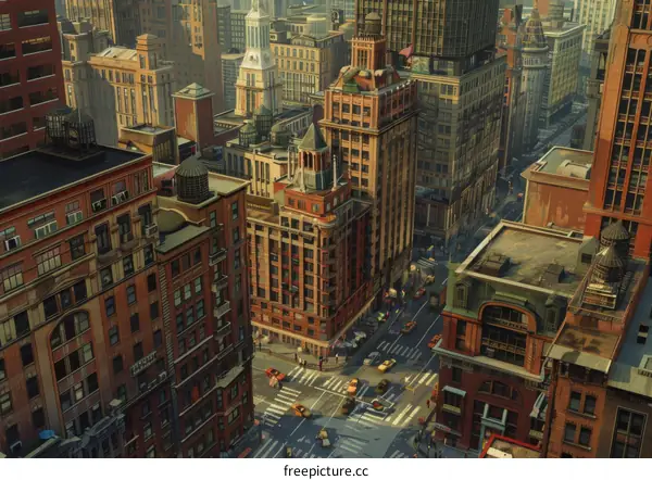 Aerial View of a Busy City Intersection