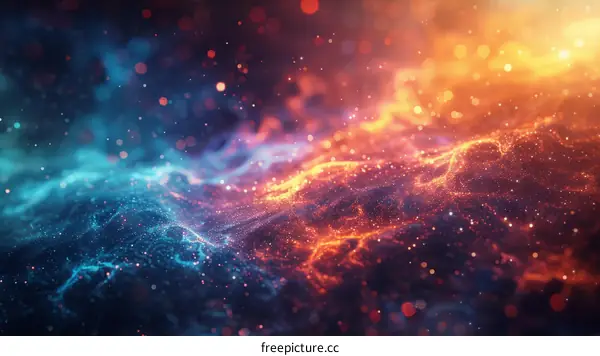 Blue and orange glowing particles background