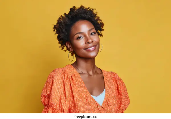 African American Woman Portrait in Orange Dress