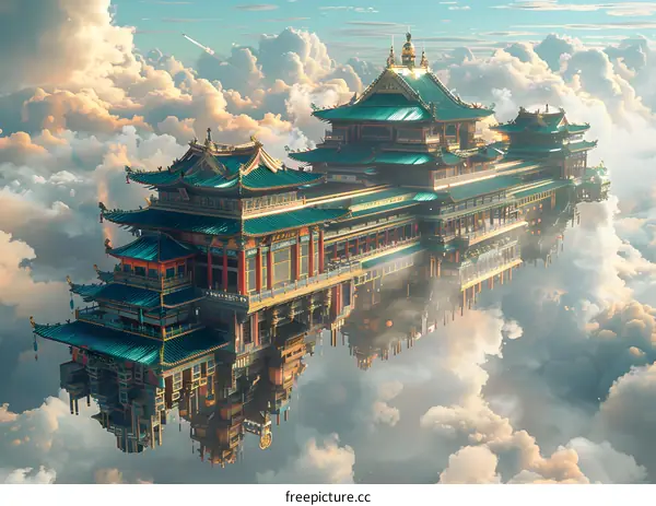 An oriental palace floating above the clouds