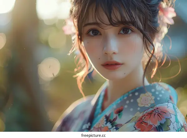 Beautiful Asian Woman in Traditional Japanese Kimono