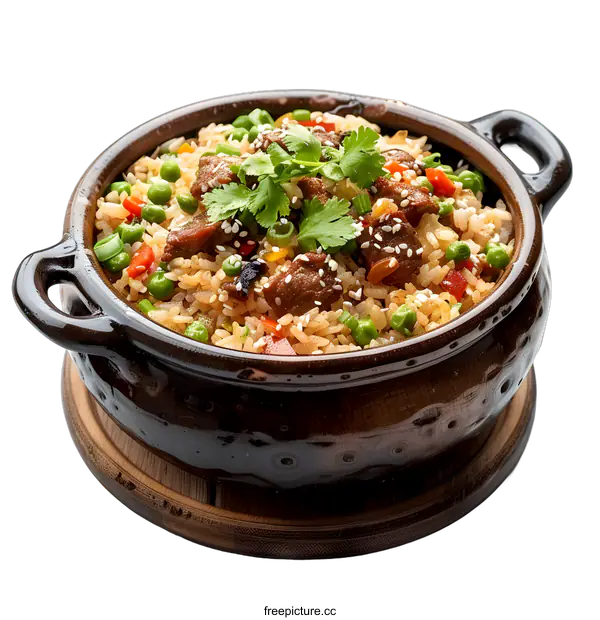 [Transparent Background PNG]Pork Fried Rice in a Clay Pot