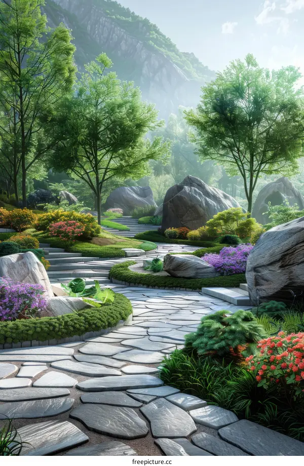 Ancient Stone Path Through a Fantasy Forest