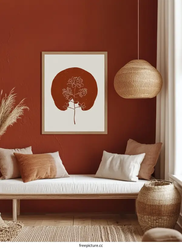 Rustic Interior Design with Minimalist Botanical Art