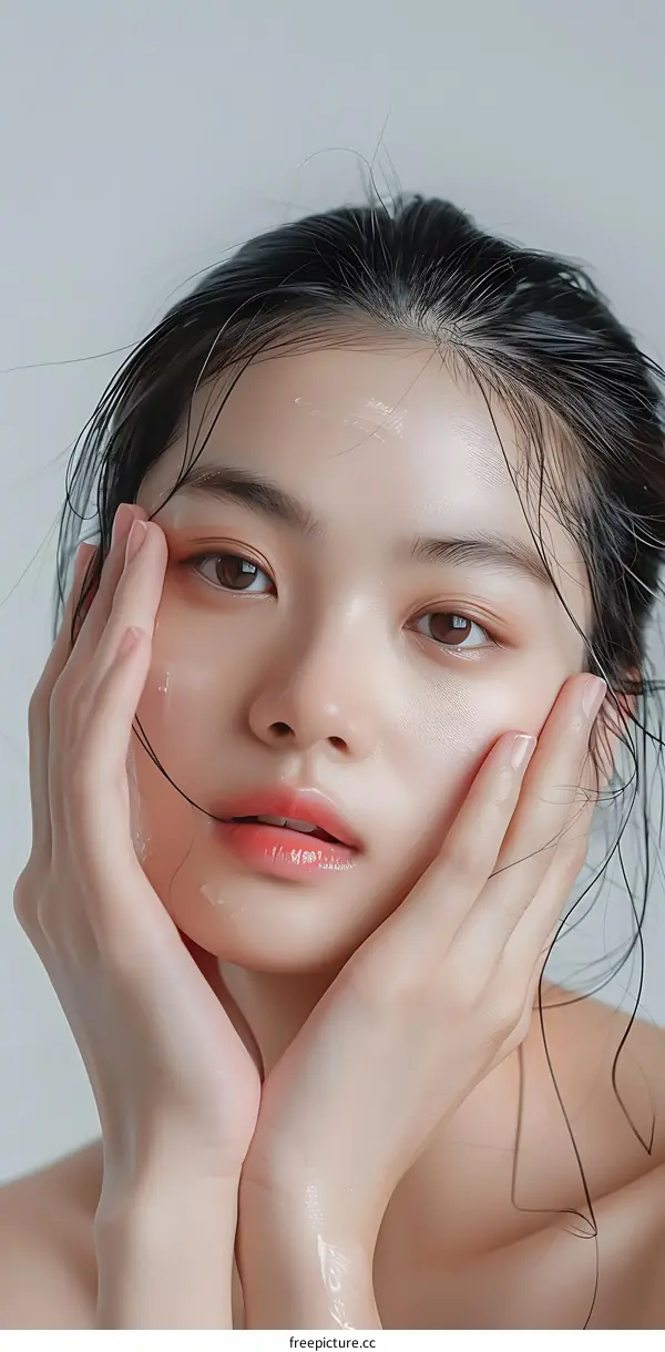 Portrait of a Young Asian Woman with Wet Hair