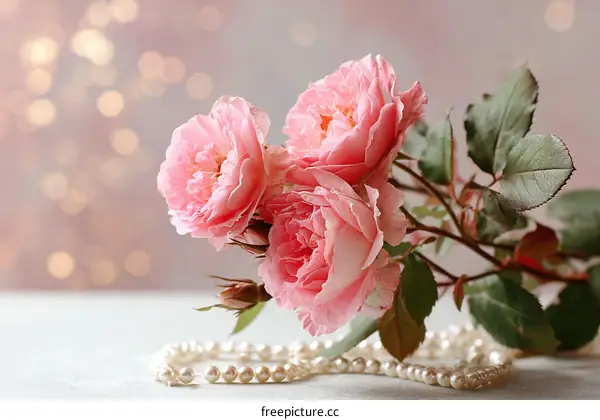 Beautiful Pink Roses with Pearls