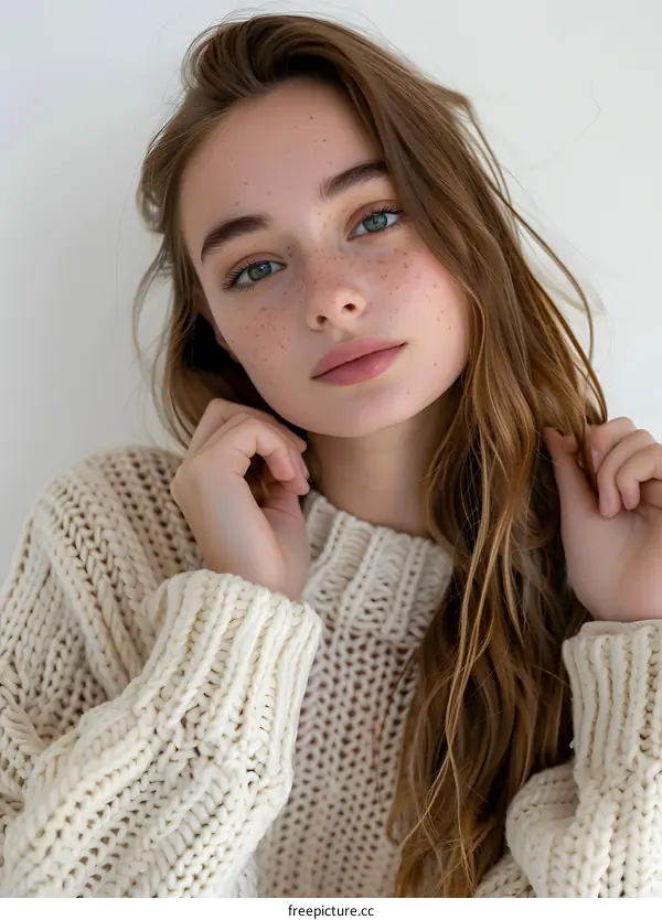 portrait of a young woman with freckles