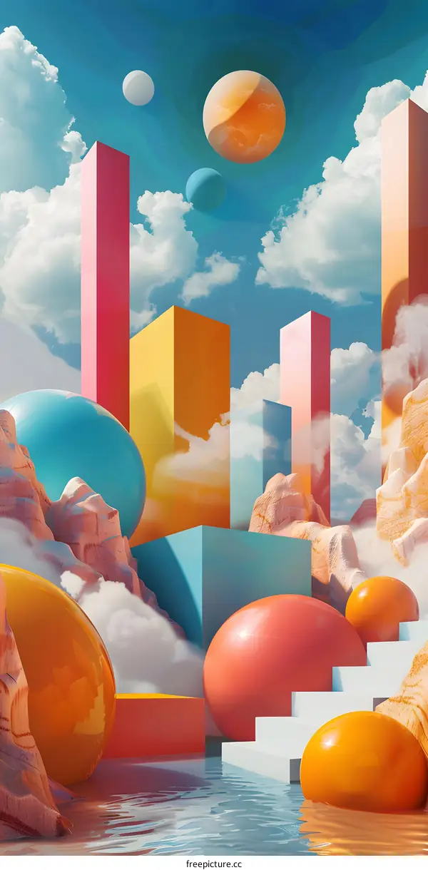 Abstract Landscape with Geometric Shapes