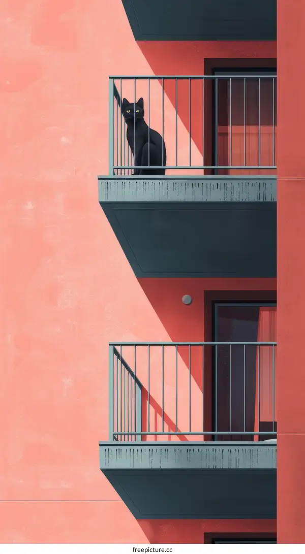 Black Cat on Pink Minimalist Building