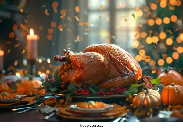 Roasted Thanksgiving Turkey Festive Holiday Dinner Table Setting