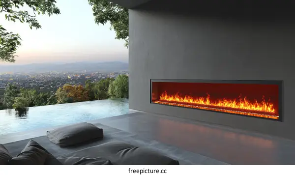 Modern Outdoor Fireplace with Panoramic City Views