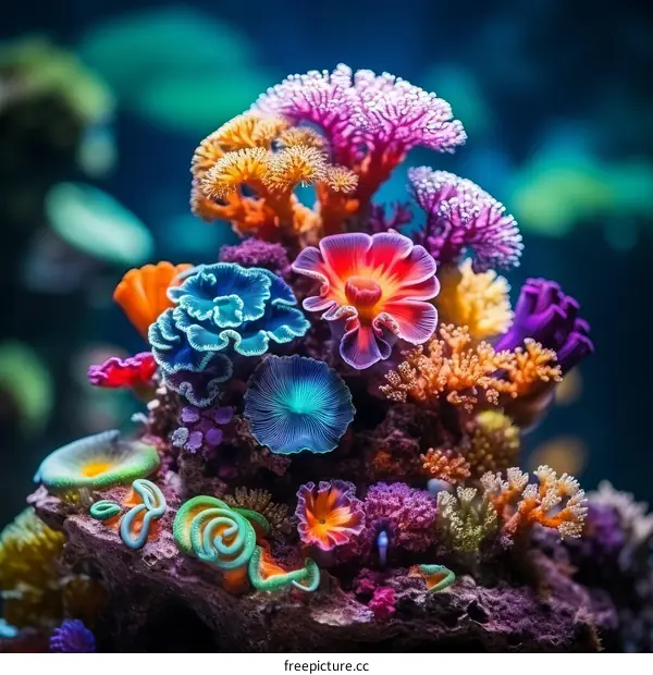 Amazing and colorful coral reef with various shapes and colors
