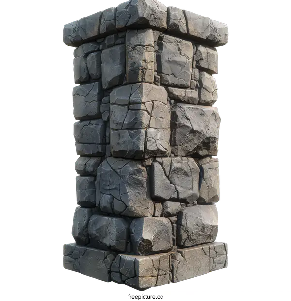 [Transparent Background PNG]Grey rough cracked bricks tower