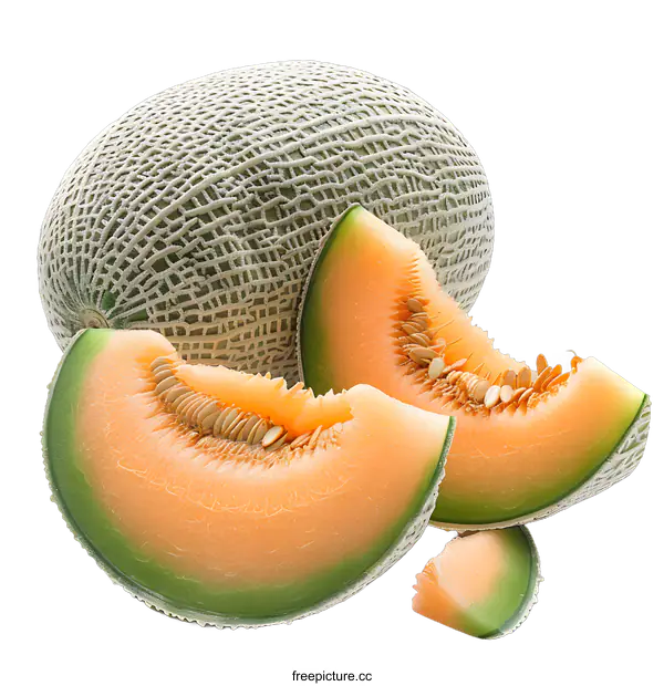 [Transparent Background PNG]Fresh melon fruit isolated on white background