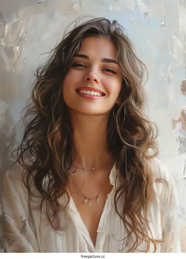 Smiling Woman with Curly Hair Portrait Illustration